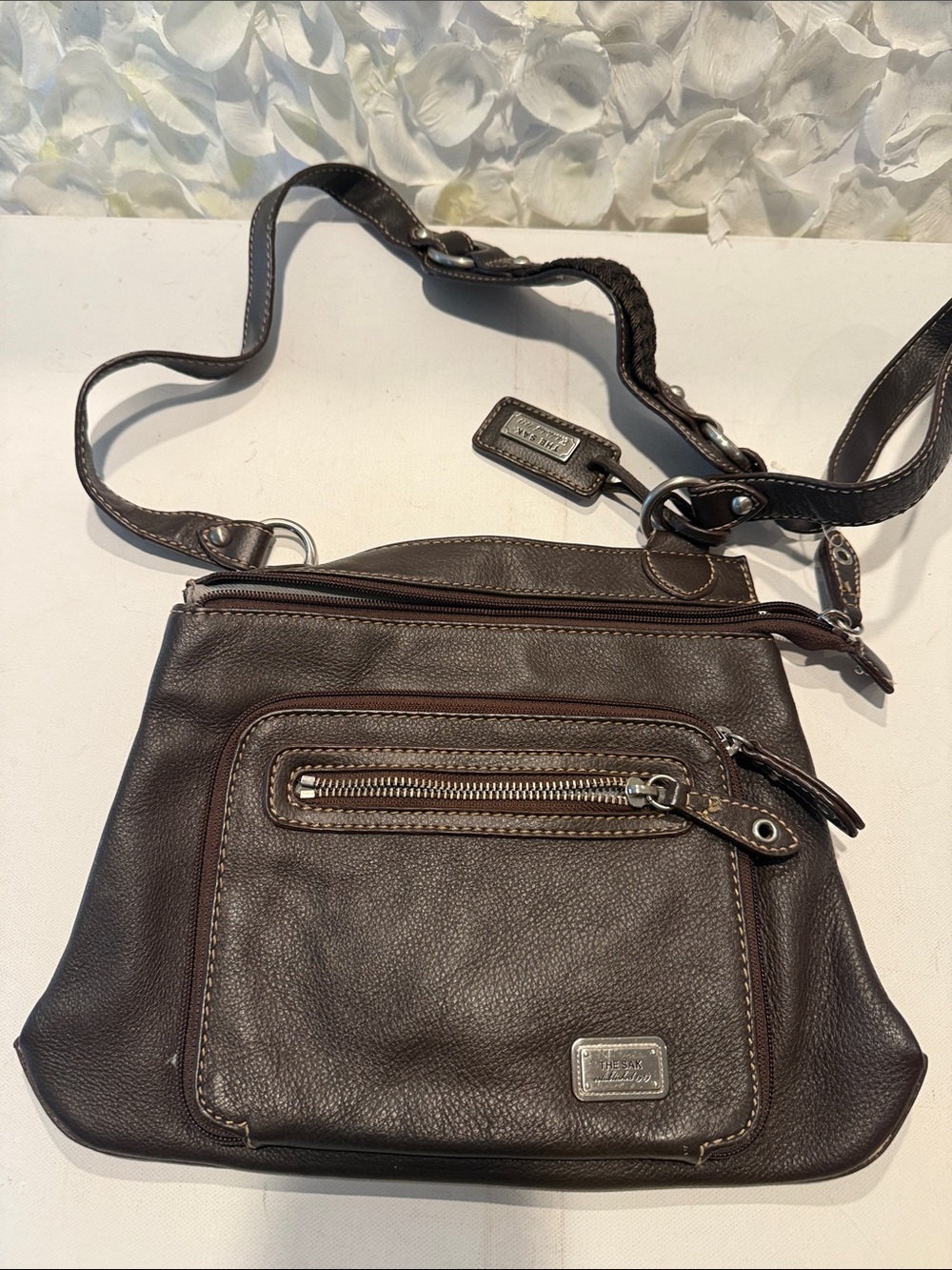 The Sak Dark Brown Leather Messenger Crossbody